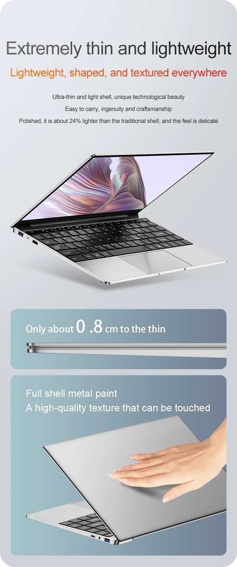 14.1" Ultra Slim Laptop 16GB 1024GB Intel N3700 Notebook Gamer Windows 11 Pro 1920*1080 Display Office Study Computer PC