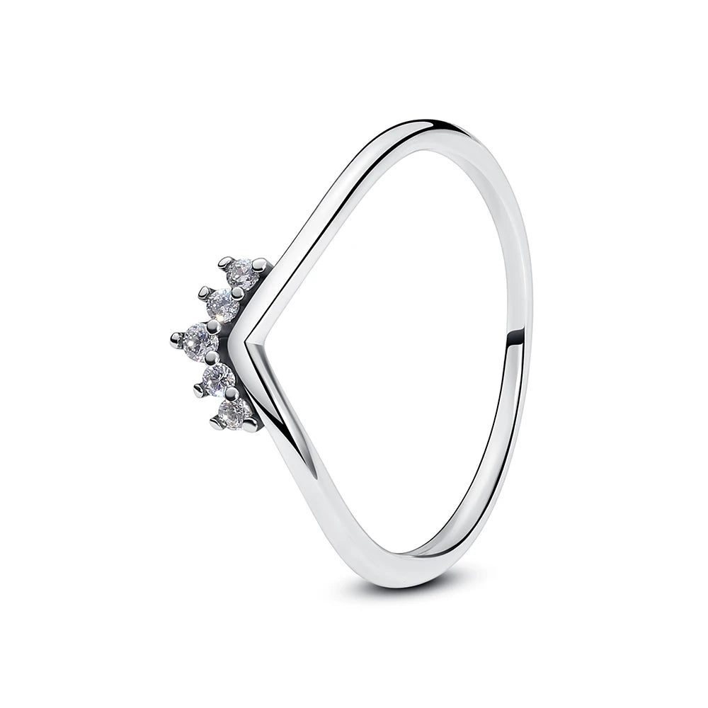 Original 925 Sterling Silver Rings For Women Love Heart Crown Wishbone Engagement Wedding Ring Rose Gold Luxury Jewelry Gift