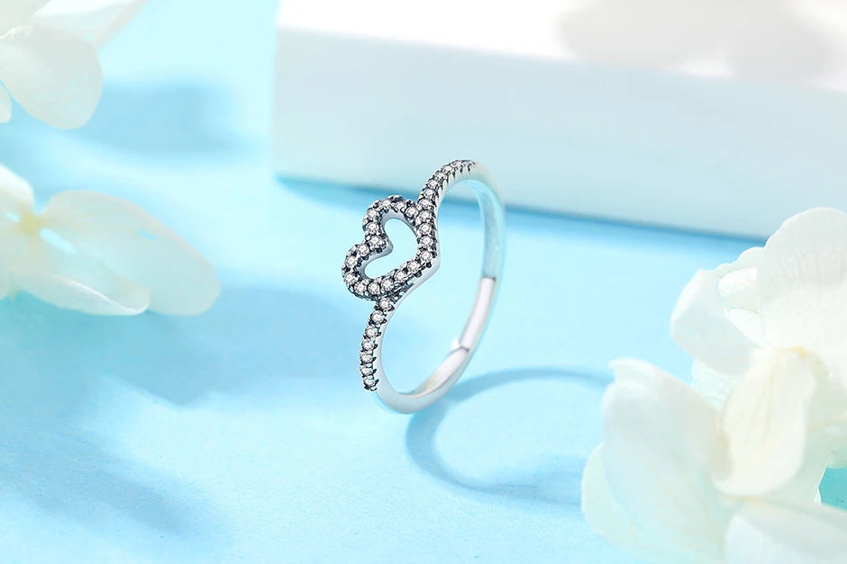 Original 925 Sterling Silver Rings For Women Love Heart Crown Wishbone Engagement Wedding Ring Rose Gold Luxury Jewelry Gift