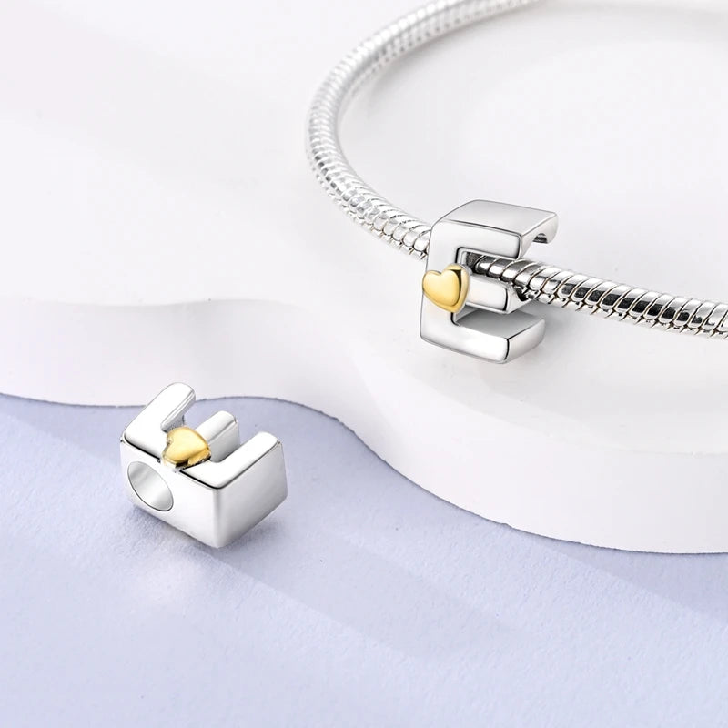 Fit Original 925 Sterling Silver Letter Charms Beads A-Z Golden Love Alphabet Charms For Women Fine DIY Birthday Jewelry Gifts
