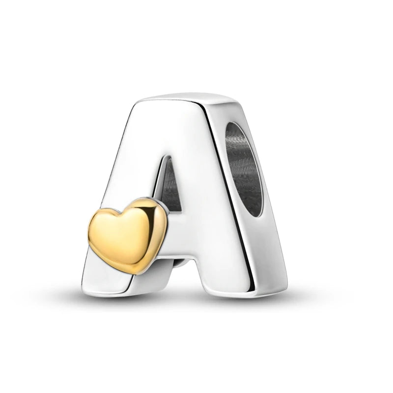 Fit Original 925 Sterling Silver Letter Charms Beads A-Z Golden Love Alphabet Charms For Women Fine DIY Birthday Jewelry Gifts