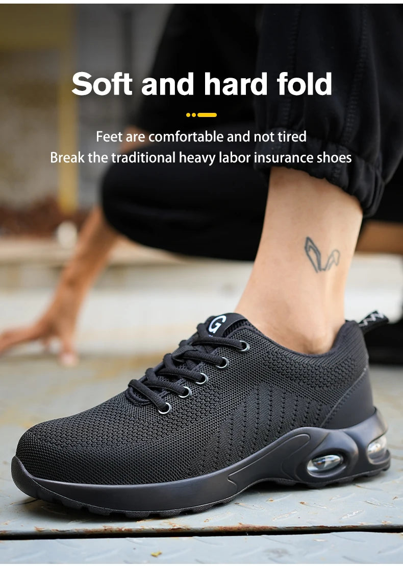 New Men Safety Shoes Anti-smash Anti-puncture Work Shoes Mesh Breathable Lightweight Work Sneakers Indestructible Slip-resistant