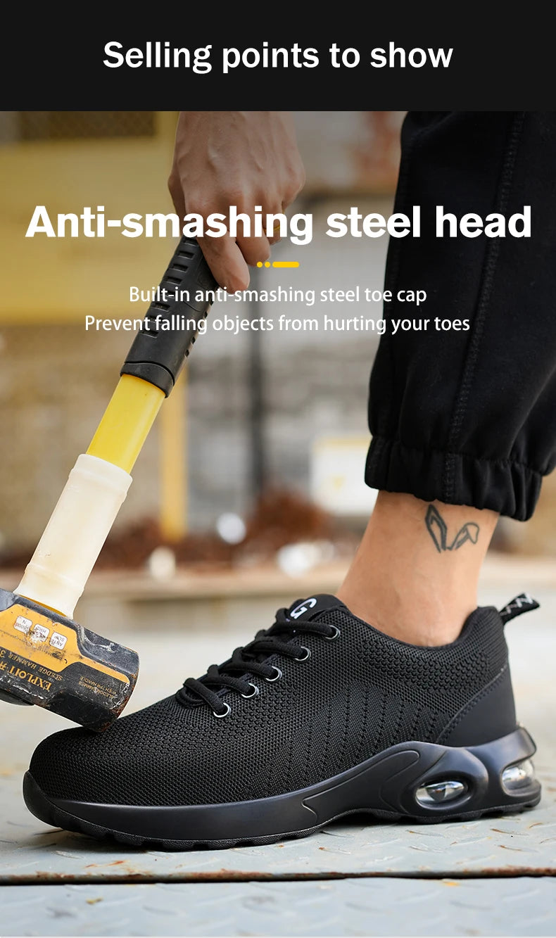 New Men Safety Shoes Anti-smash Anti-puncture Work Shoes Mesh Breathable Lightweight Work Sneakers Indestructible Slip-resistant