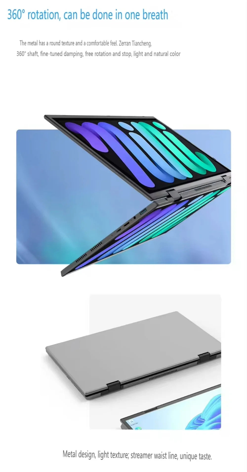 Intel N100 CPU Dual Screen Laptop 14"+14 " 2K Touch Screen Notebook 32GB 360 Degree Flip Metal Case 2 in 1 Laptop Computer