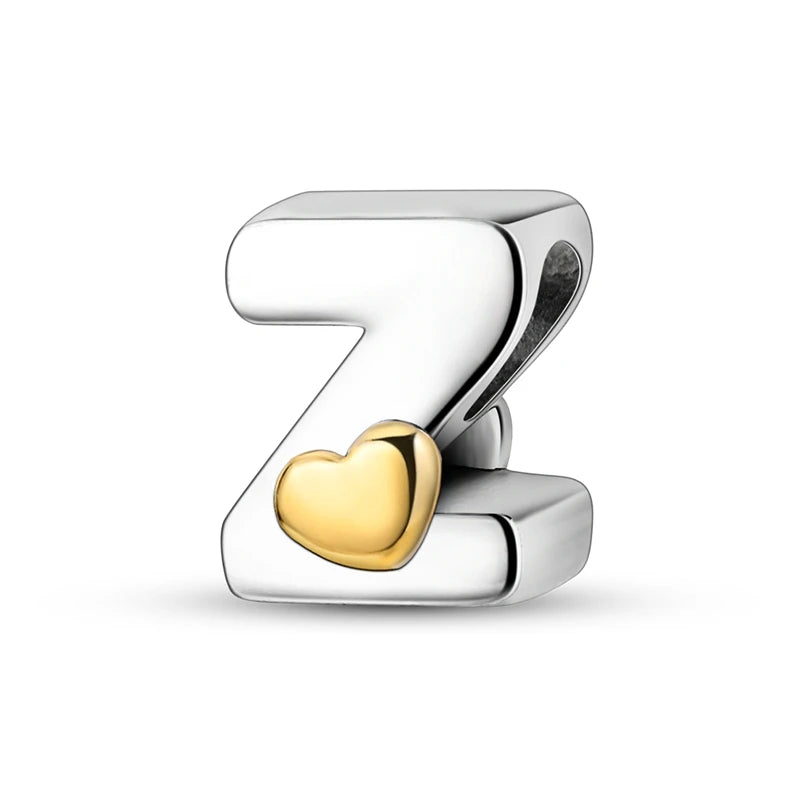 Fit Original 925 Sterling Silver Letter Charms Beads A-Z Golden Love Alphabet Charms For Women Fine DIY Birthday Jewelry Gifts