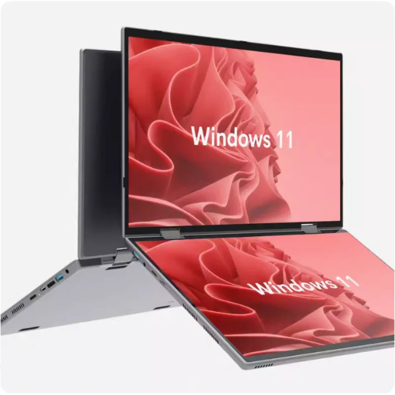 Intel N100 CPU Dual Screen Laptop 14"+14 " 2K Touch Screen Notebook 32GB 360 Degree Flip Metal Case 2 in 1 Laptop Computer