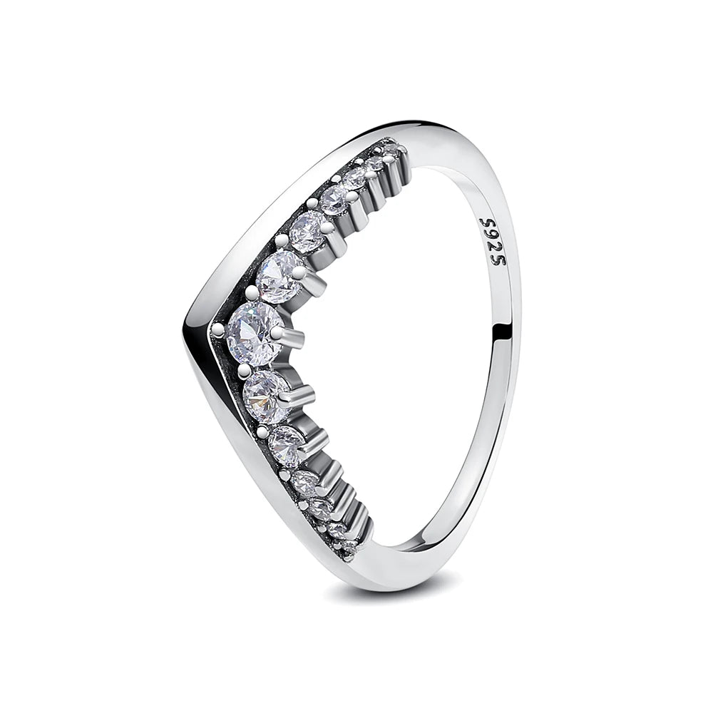 Original 925 Sterling Silver Rings For Women Love Heart Crown Wishbone Engagement Wedding Ring Rose Gold Luxury Jewelry Gift