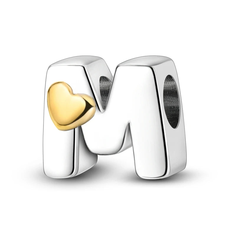 Fit Original 925 Sterling Silver Letter Charms Beads A-Z Golden Love Alphabet Charms For Women Fine DIY Birthday Jewelry Gifts