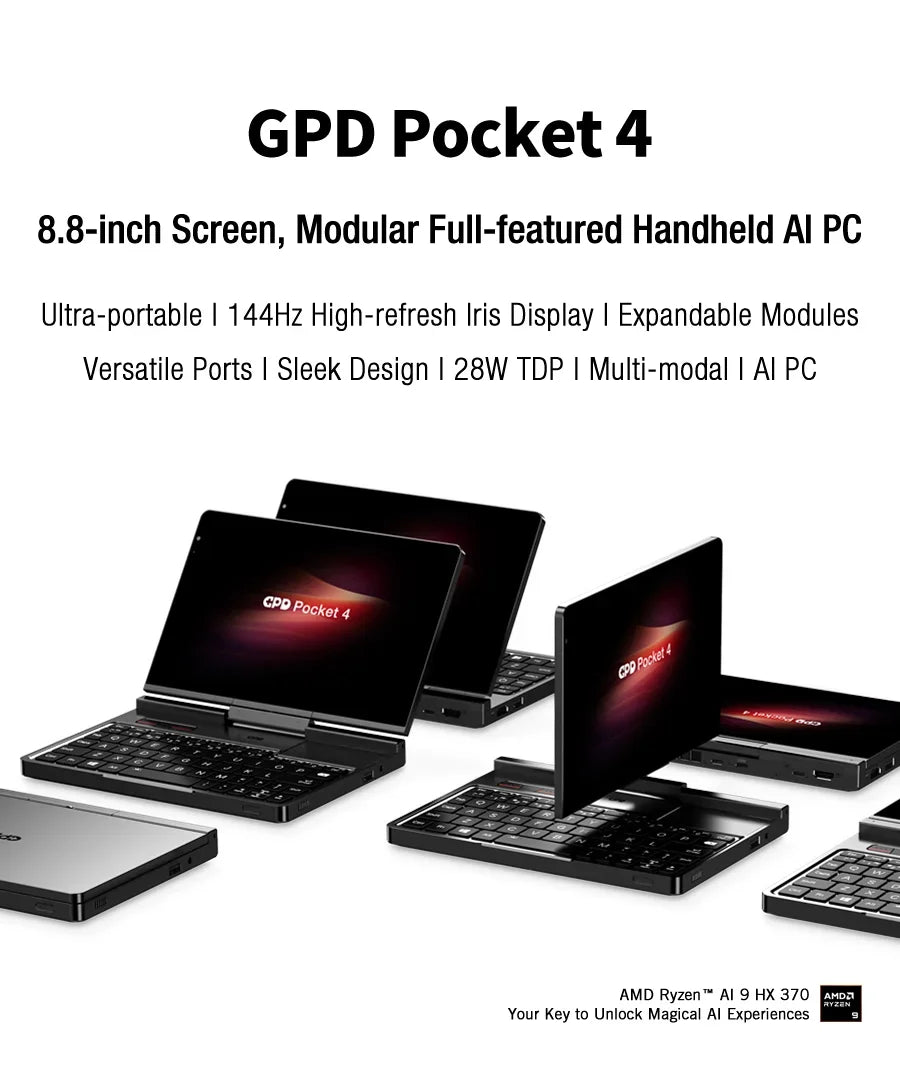 GPD Pocket 4 RAM 16GB 32GB 64G Memory 1TB 2TB SSD Hard Disk Windows 11 Home Gaming Laptop Notebook Mini PC Portable Touch Screen