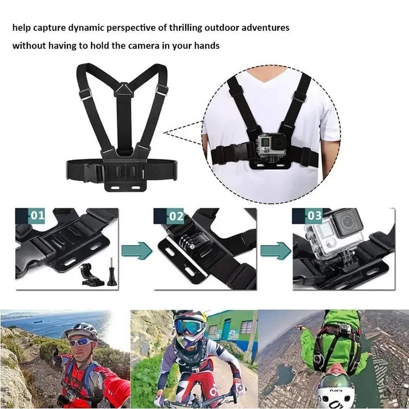 All-in-One Action Camera Accessories Kit Head Strap Chest Strap Mount Adjustable for GoPro Hero Phone Osmo SJCAM AKASO insta360