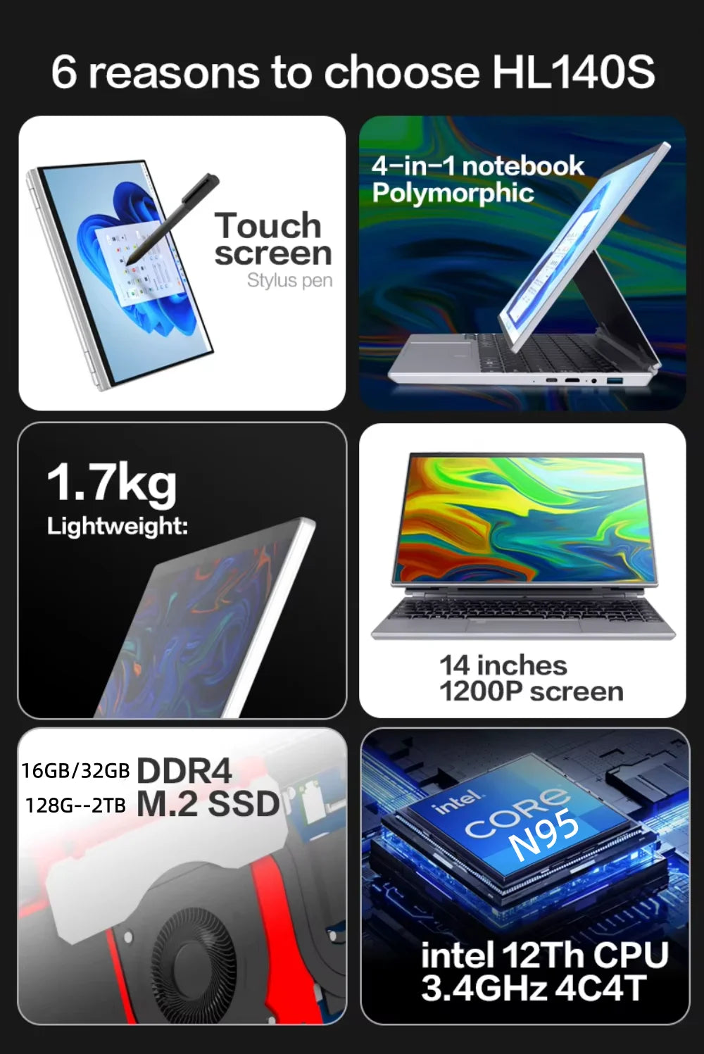 14-inch IPS touch screen computer tablet laptop N95 office business notebook 16G RAM 128G - 1TB SSD RGB WINDOWS 11 Touch ID