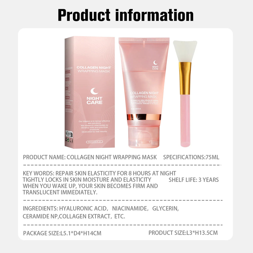 Lakerain Collagen Night Wrapping Mask Elasticity Hydration Care Reduces Sagging & Dullness Hydrolyzed Collagen For Glowing Skin