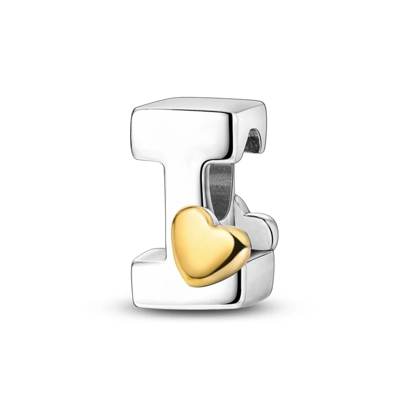 Fit Original 925 Sterling Silver Letter Charms Beads A-Z Golden Love Alphabet Charms For Women Fine DIY Birthday Jewelry Gifts