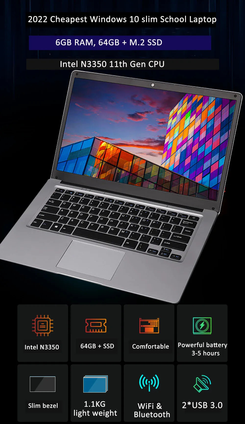 2022 New 14 inch Windows 10 Portable Laptop Computer for Office & School WiFi Bluetooth Camera USB 3.0 Gaming Netbook Laptops