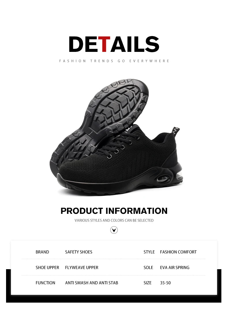 New Men Safety Shoes Anti-smash Anti-puncture Work Shoes Mesh Breathable Lightweight Work Sneakers Indestructible Slip-resistant