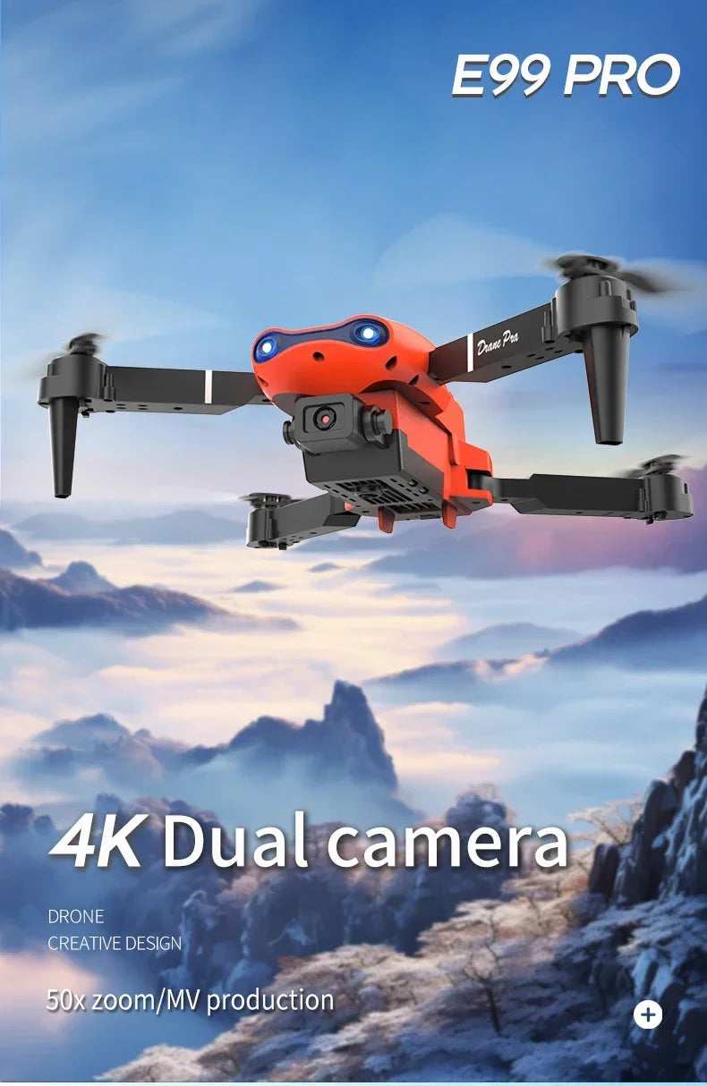 Foldable Mini E99Pro RC Helicopter with 5G WiFi FPV 4K Dual HD Camera Height Hold Wide Angle Professional Drone