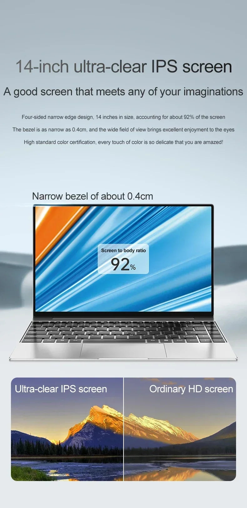 14.1" Ultra Slim Laptop 16GB 1024GB Intel N3700 Notebook Gamer Windows 11 Pro 1920*1080 Display Office Study Computer PC