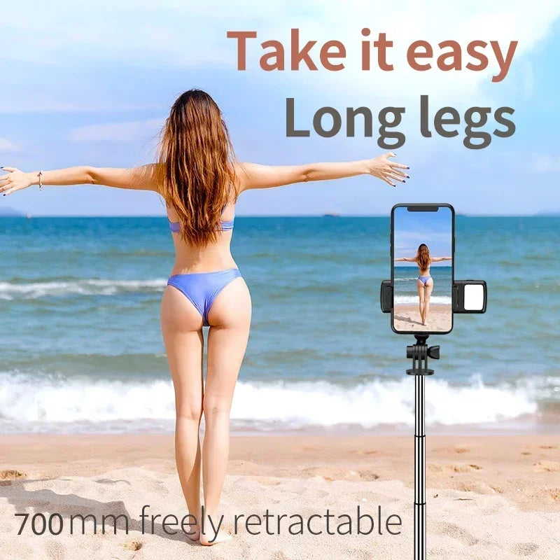 Retractable Handheld Head Selfie Stick 70CM Universal Mobile Phone Stand with Unlimited Remote Control Fill Light For All Phones