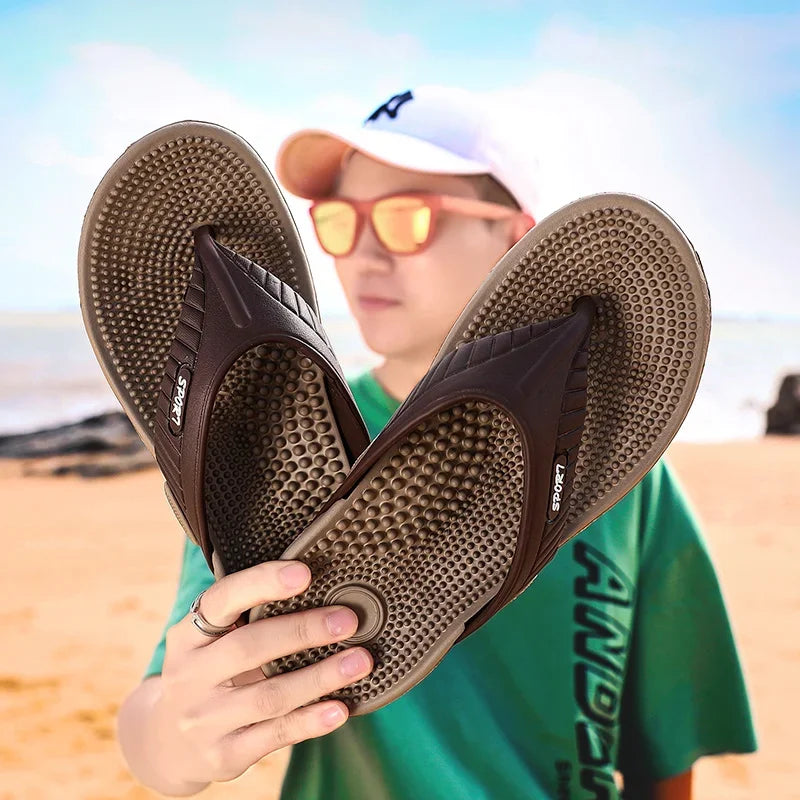 Massage Flip Flops for Men Summer Breathable Beach Shoes Sandals 46 Men Luxury Flip Flops Breathable Plus Big Size Men Slippers