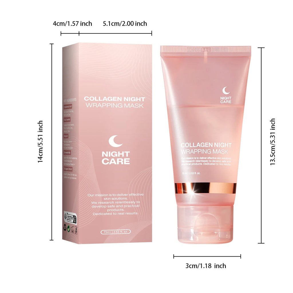 Lakerain Collagen Night Wrapping Mask Elasticity Hydration Care Reduces Sagging & Dullness Hydrolyzed Collagen For Glowing Skin