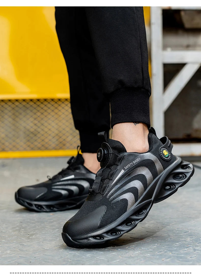 Rotary Buckle Work Sneakers Protective Shoes Lightweight Safety Shoes Puncture-Proof Anti-smash Steel Toe Shoes Work Footwear
