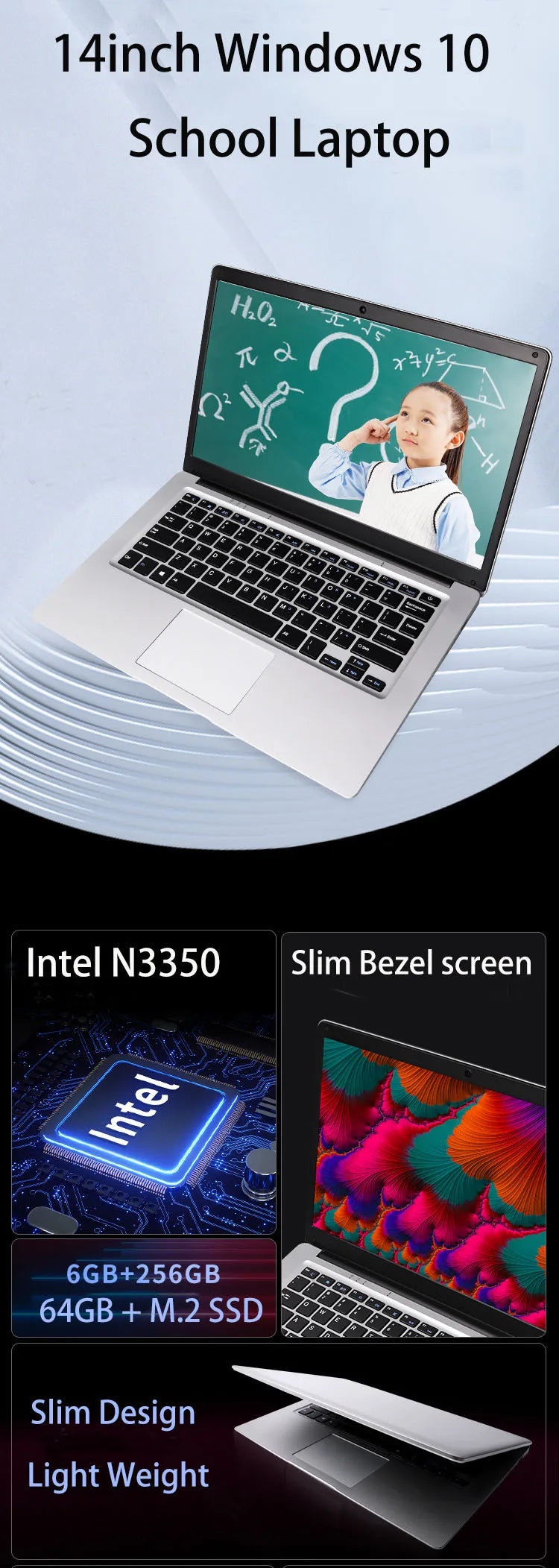 2022 New 14 inch Windows 10 Portable Laptop Computer for Office & School WiFi Bluetooth Camera USB 3.0 Gaming Netbook Laptops