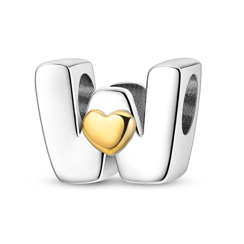 Fit Original 925 Sterling Silver Letter Charms Beads A-Z Golden Love Alphabet Charms For Women Fine DIY Birthday Jewelry Gifts