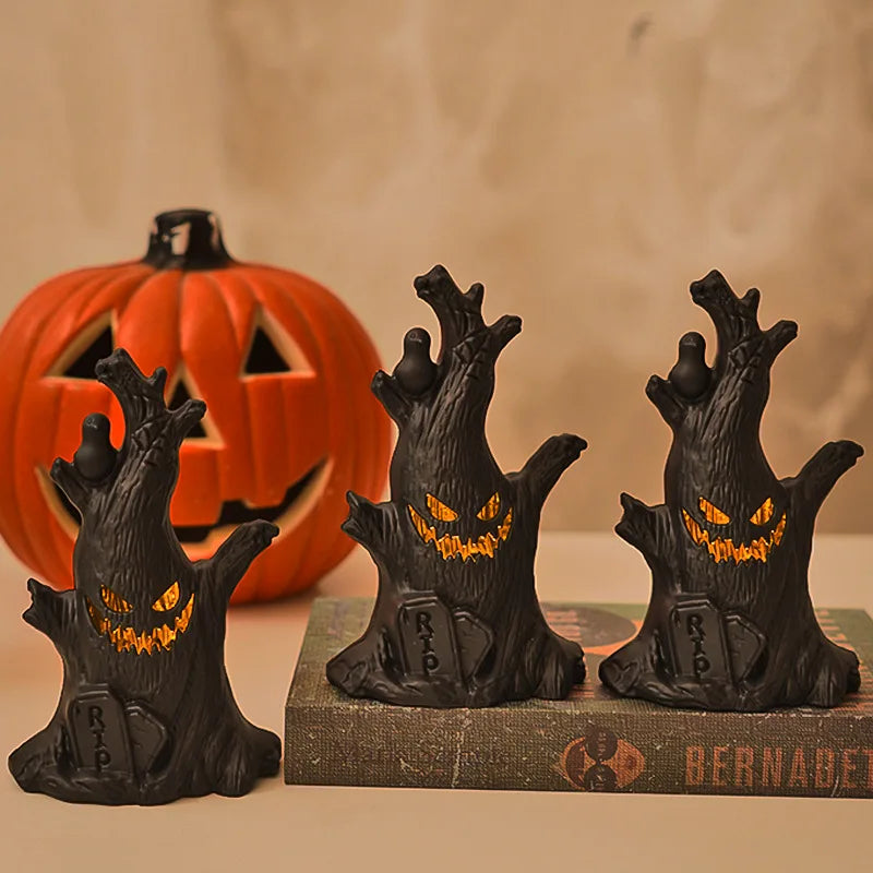 Halloween Decorations LED Ghost Lantern Candle Lights Stump Lanterns Holiday Ambience Ornaments Horror Decoration
