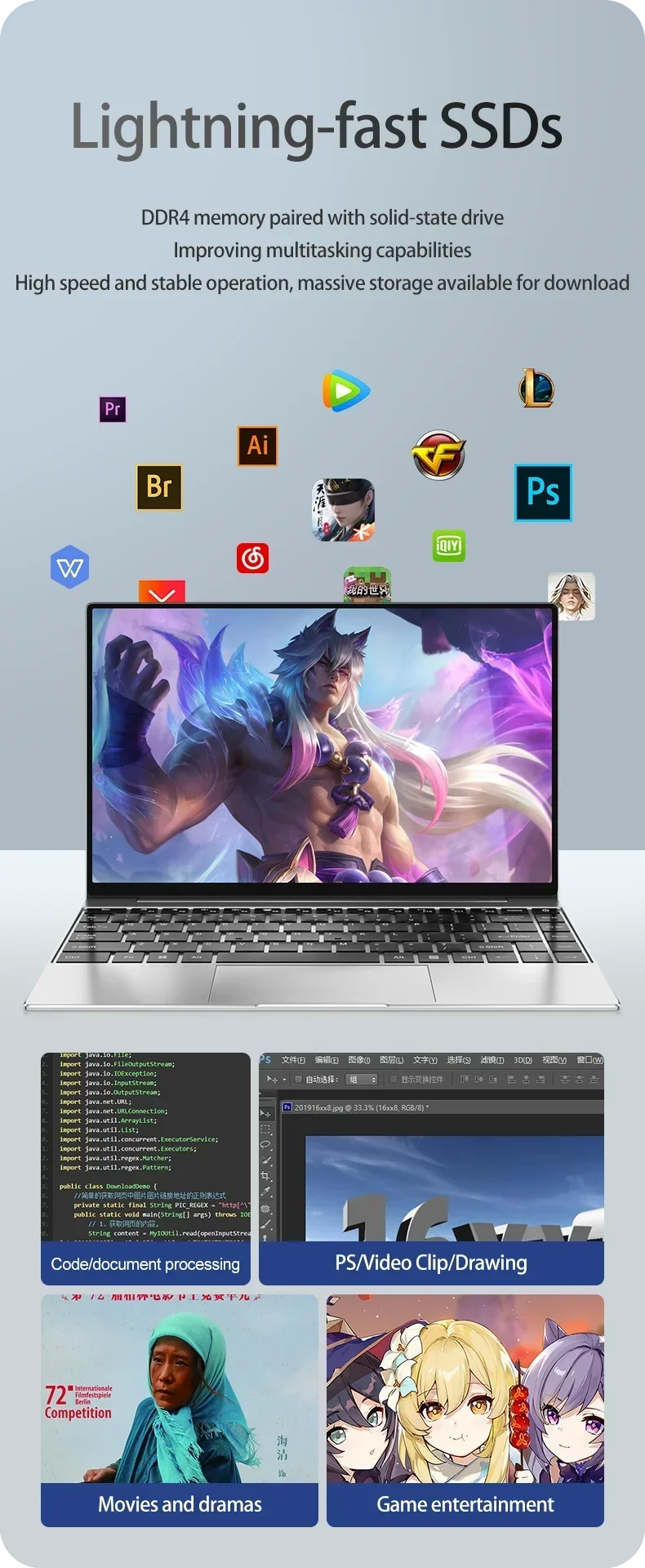14.1" Ultra Slim Laptop 16GB 1024GB Intel N3700 Notebook Gamer Windows 11 Pro 1920*1080 Display Office Study Computer PC
