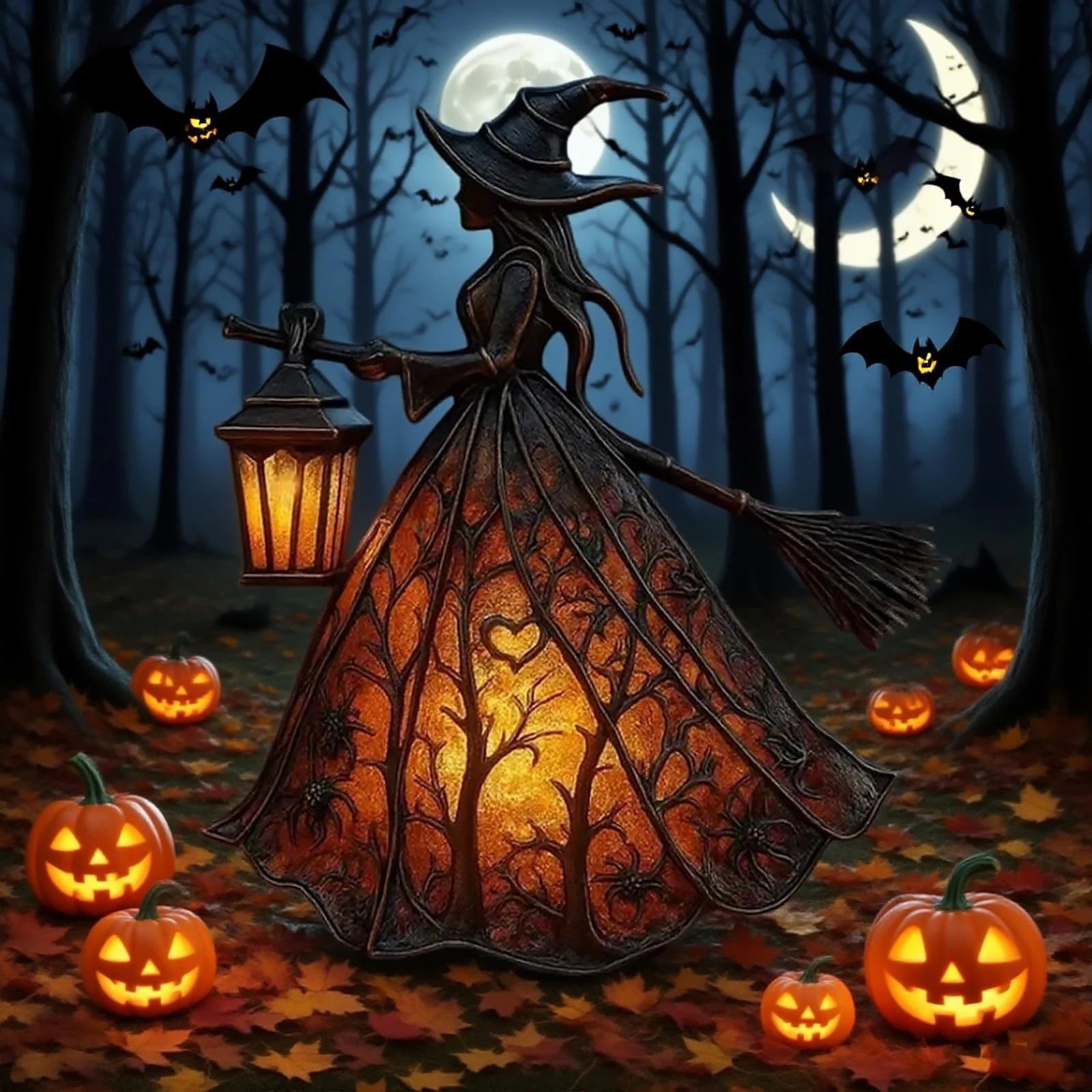 Halloween Witch Lamp Stained Gothic Witch Hat Led Lamp Spooky Decorative Standing Night Light Party Lighting Decorations