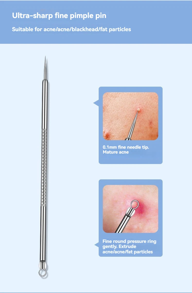 11Pcs Ingrown Hair Tweezers Acne Blackhead Removal Needles Black Dots Cleaner Pore Cleaner Deep Cleansing Face Skin Care Tools