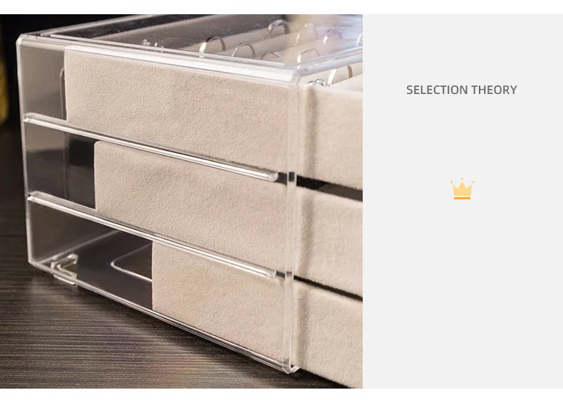 Velvet Stud Earrings Storage Box Three Layer Jewelry Organizer Dust Proof Drawer Design for Accessories Dressing Jewelry Box