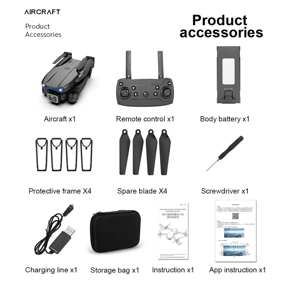 E99Pro HD Drone. 4K dual WiFi FPV, obstacle avoidance. Professional quadcopter for aerial photography.