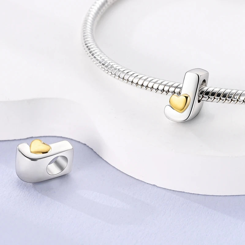 Fit Original 925 Sterling Silver Letter Charms Beads A-Z Golden Love Alphabet Charms For Women Fine DIY Birthday Jewelry Gifts