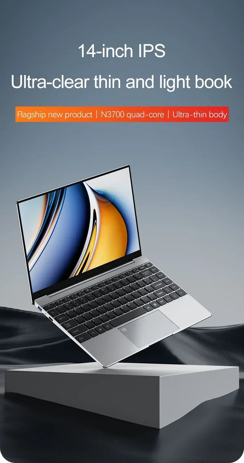 14.1" Ultra Slim Laptop 16GB 1024GB Intel N3700 Notebook Gamer Windows 11 Pro 1920*1080 Display Office Study Computer PC