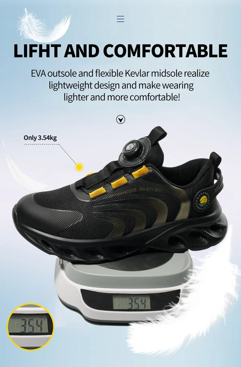 Rotary Buckle Work Sneakers Protective Shoes Lightweight Safety Shoes Puncture-Proof Anti-smash Steel Toe Shoes Work Footwear