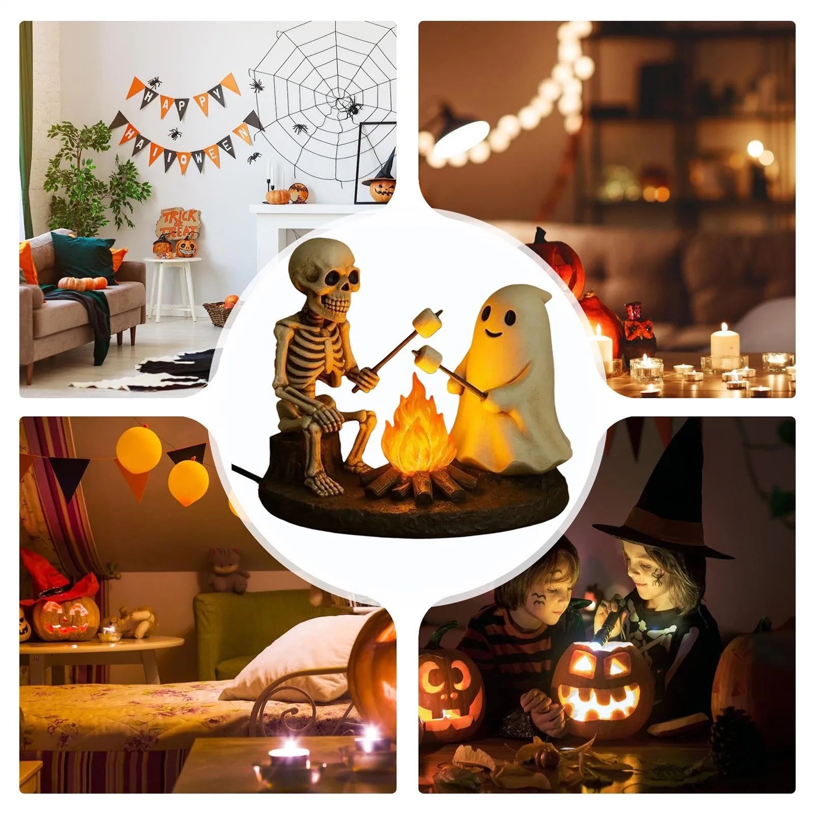 Halloween Skeleton Ghost Bonfire Night Lamp , Flickering Ghost Skeleton Decoration | Indoor Lighting for Mantel Bedside Living R