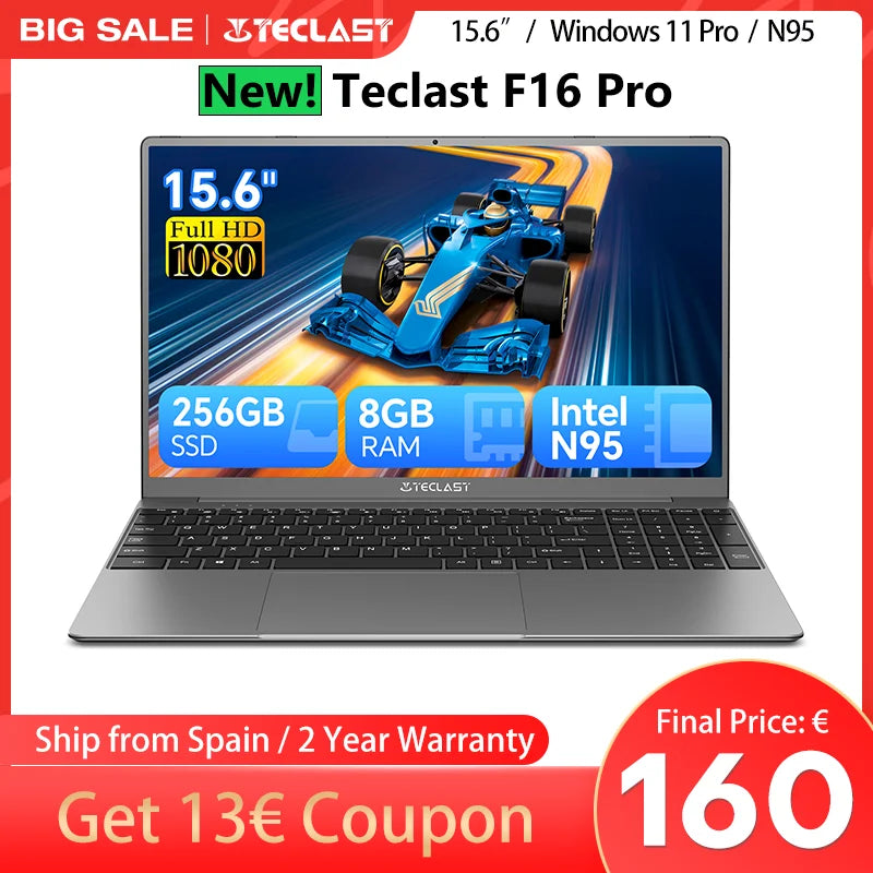 【New】Teclast F16Pro Laptop 15.6 Inch 1920X1080, 12Gb / 16Gb Ram, 256Gb / 512Gb Rom, Backlit Keyboard, for Intel N95, Mini-Hdmi