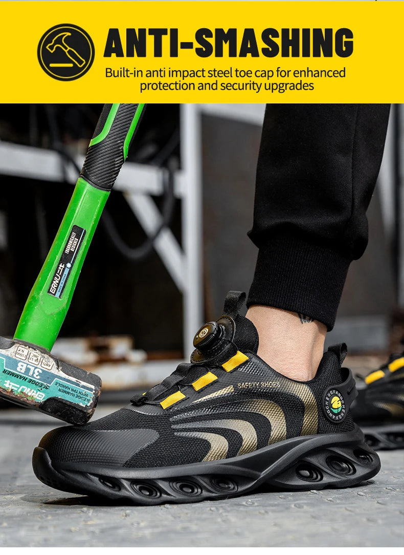 Rotary Buckle Work Sneakers Protective Shoes Lightweight Safety Shoes Puncture-Proof Anti-smash Steel Toe Shoes Work Footwear