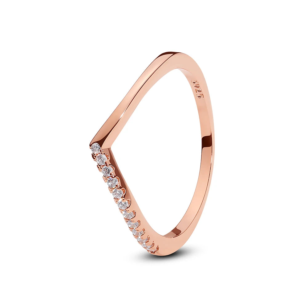 Original 925 Sterling Silver Rings For Women Love Heart Crown Wishbone Engagement Wedding Ring Rose Gold Luxury Jewelry Gift