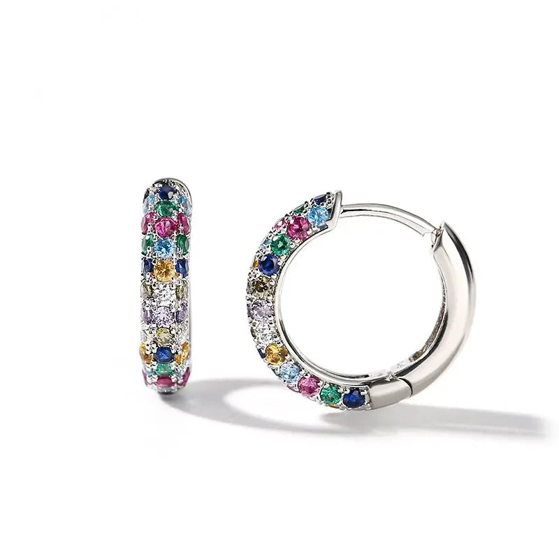 Fashion silver color Round Mini Earrings Set Half Hoop Colorful Zircon Ladies Luxury Jewelry Hoop Earrings