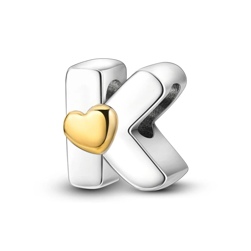 Fit Original 925 Sterling Silver Letter Charms Beads A-Z Golden Love Alphabet Charms For Women Fine DIY Birthday Jewelry Gifts