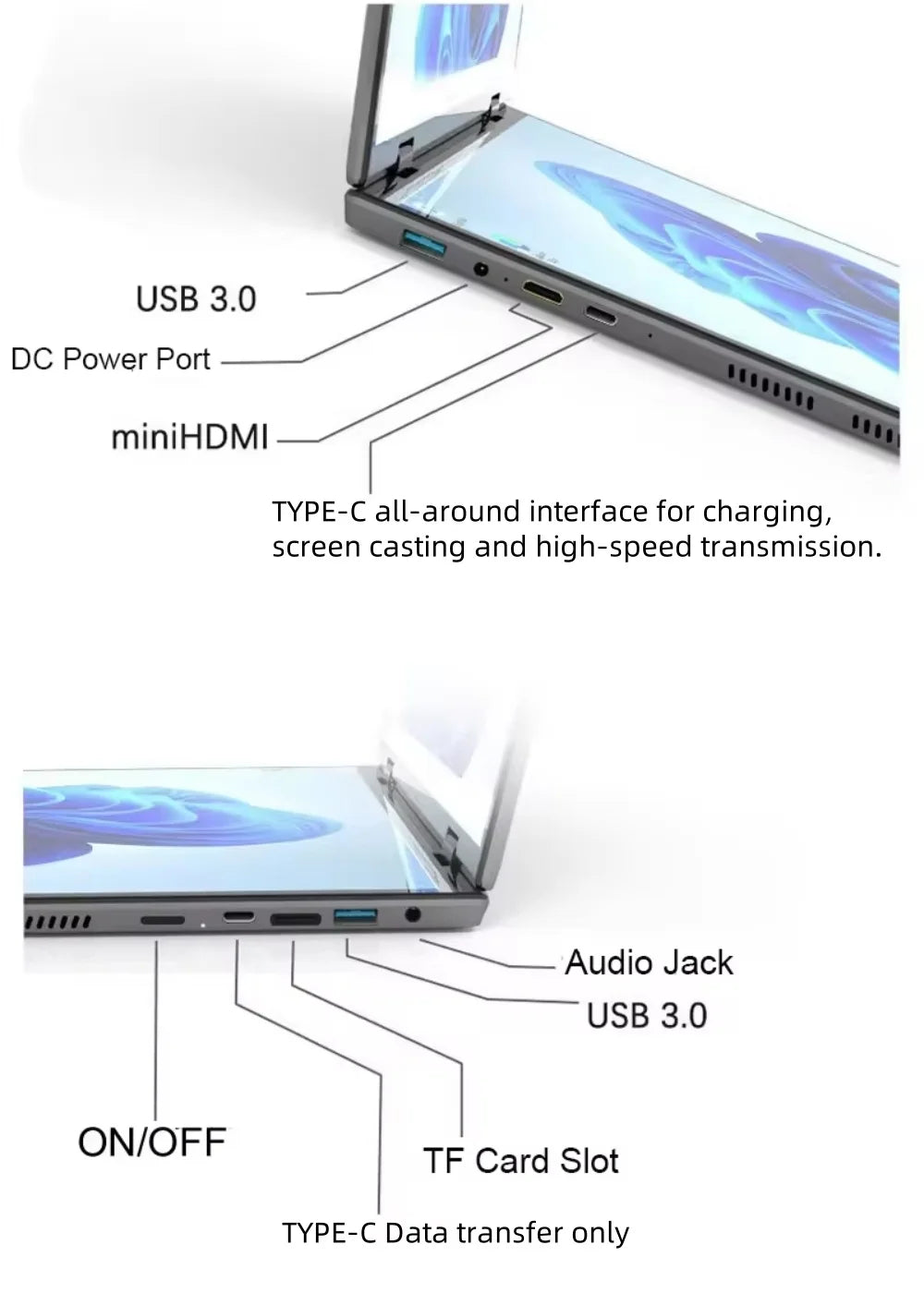 Intel N100 CPU Dual Screen Laptop 14"+14 " 2K Touch Screen Notebook 32GB 360 Degree Flip Metal Case 2 in 1 Laptop Computer