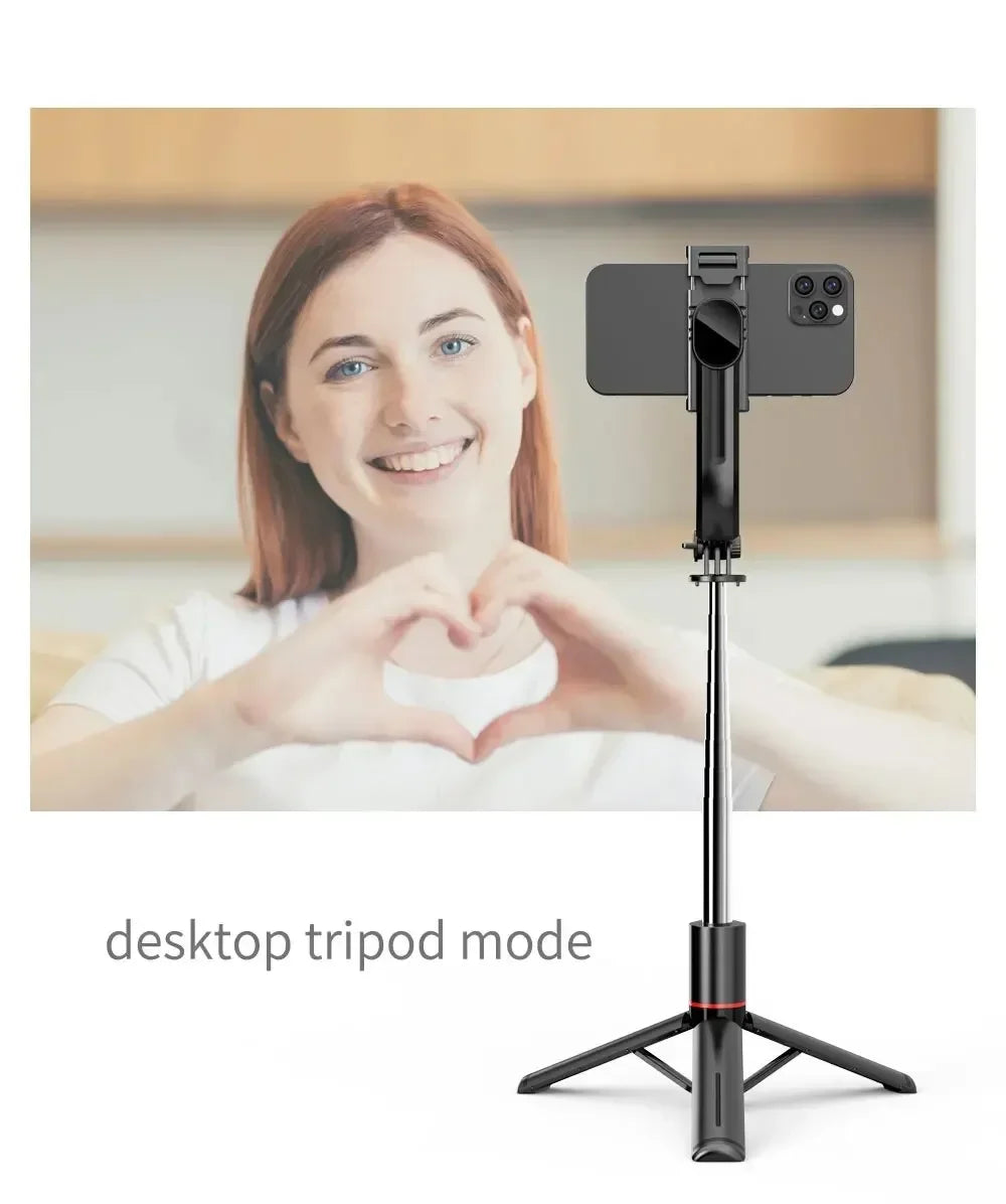 Wireless Selfie Stick for Smartphone, Foldable Tripod with Bluetooth Remote, Portable Stand, Vlog Shooting Record, 44"