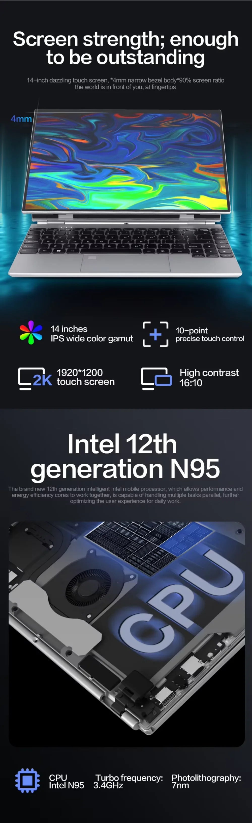 14-inch IPS touch screen computer tablet laptop N95 office business notebook 16G RAM 128G - 1TB SSD RGB WINDOWS 11 Touch ID