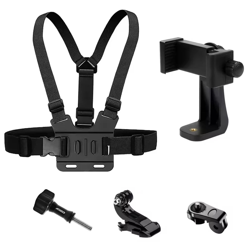 All-in-One Action Camera Accessories Kit Head Strap Chest Strap Mount Adjustable for GoPro Hero Phone Osmo SJCAM AKASO insta360