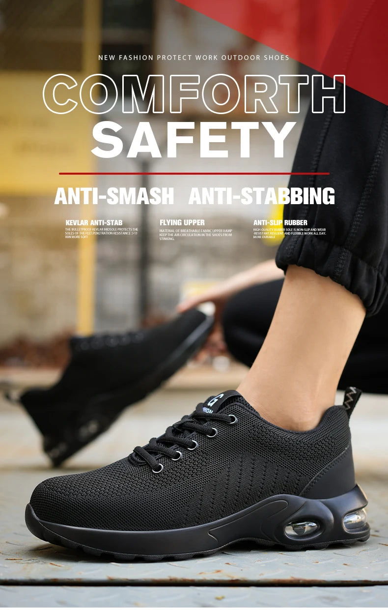 New Men Safety Shoes Anti-smash Anti-puncture Work Shoes Mesh Breathable Lightweight Work Sneakers Indestructible Slip-resistant