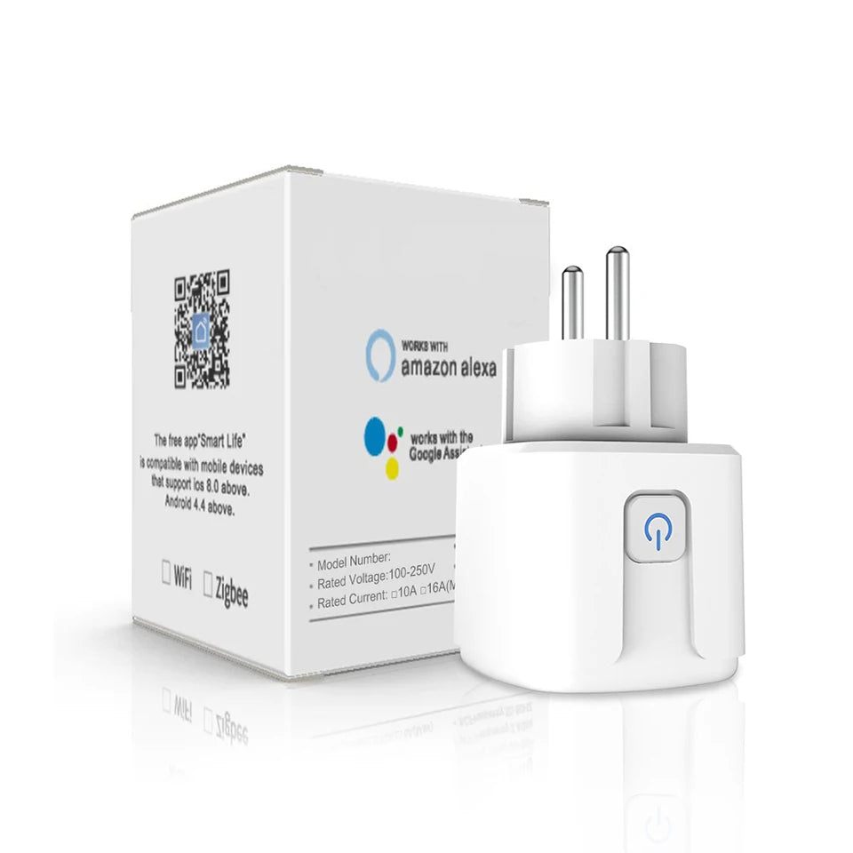 Tuya 16A 20A EU Smart Socket WiFi Smart Plug With Power Monitoring Timing Function Voice Control Alexa Google Assitant
