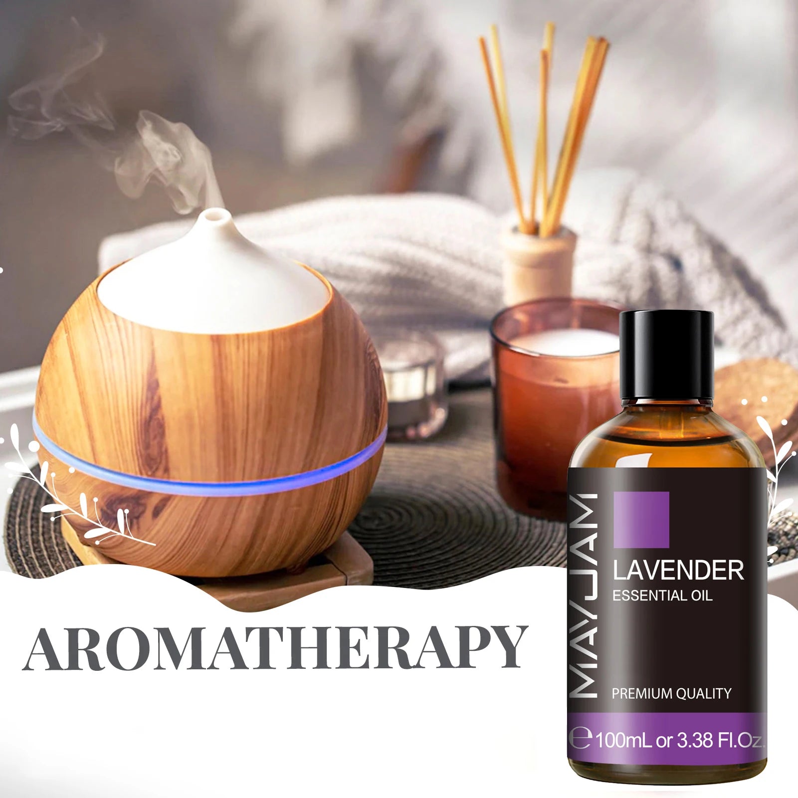 MAYJAM 1 Piece 100ML Pure Natural Plants Essential Oil For Humidifiers Aromatic Diffuser Vanilla Lavender Mint Bergamot Rose