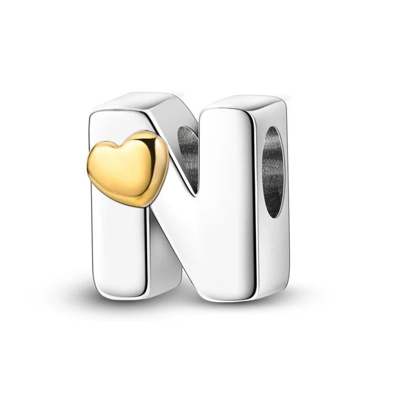 Fit Original 925 Sterling Silver Letter Charms Beads A-Z Golden Love Alphabet Charms For Women Fine DIY Birthday Jewelry Gifts